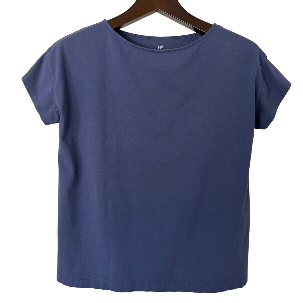 J. Jill Luxe Supima Short Sleeve Tee Blue Boat Neck T-Shirt Size M